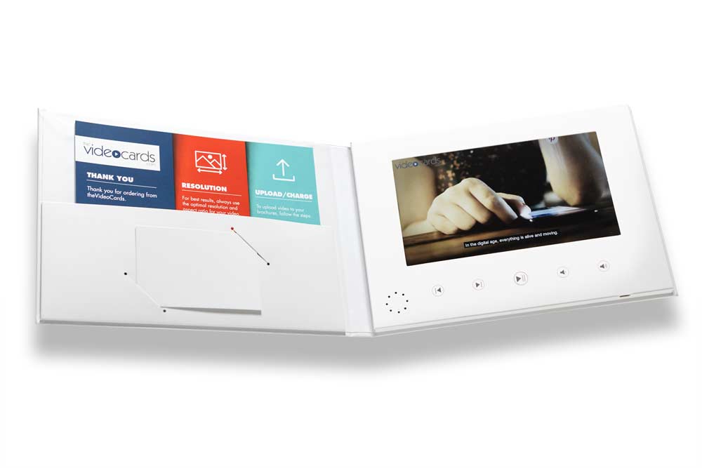Hardcover blank white video brochure with 7" LCD